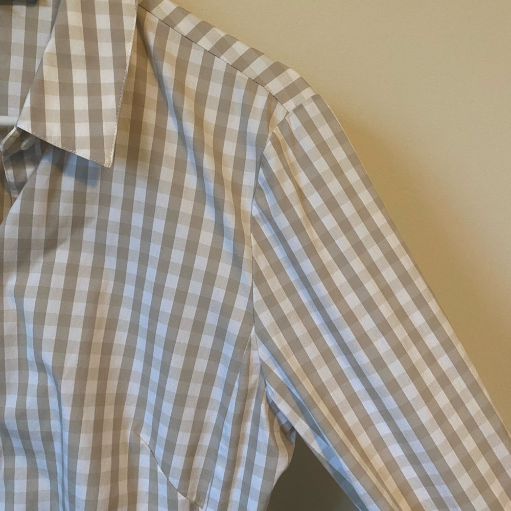 Lafayette 148 New York Beige Gingham Button Down Shirt - Picture 5 of 7